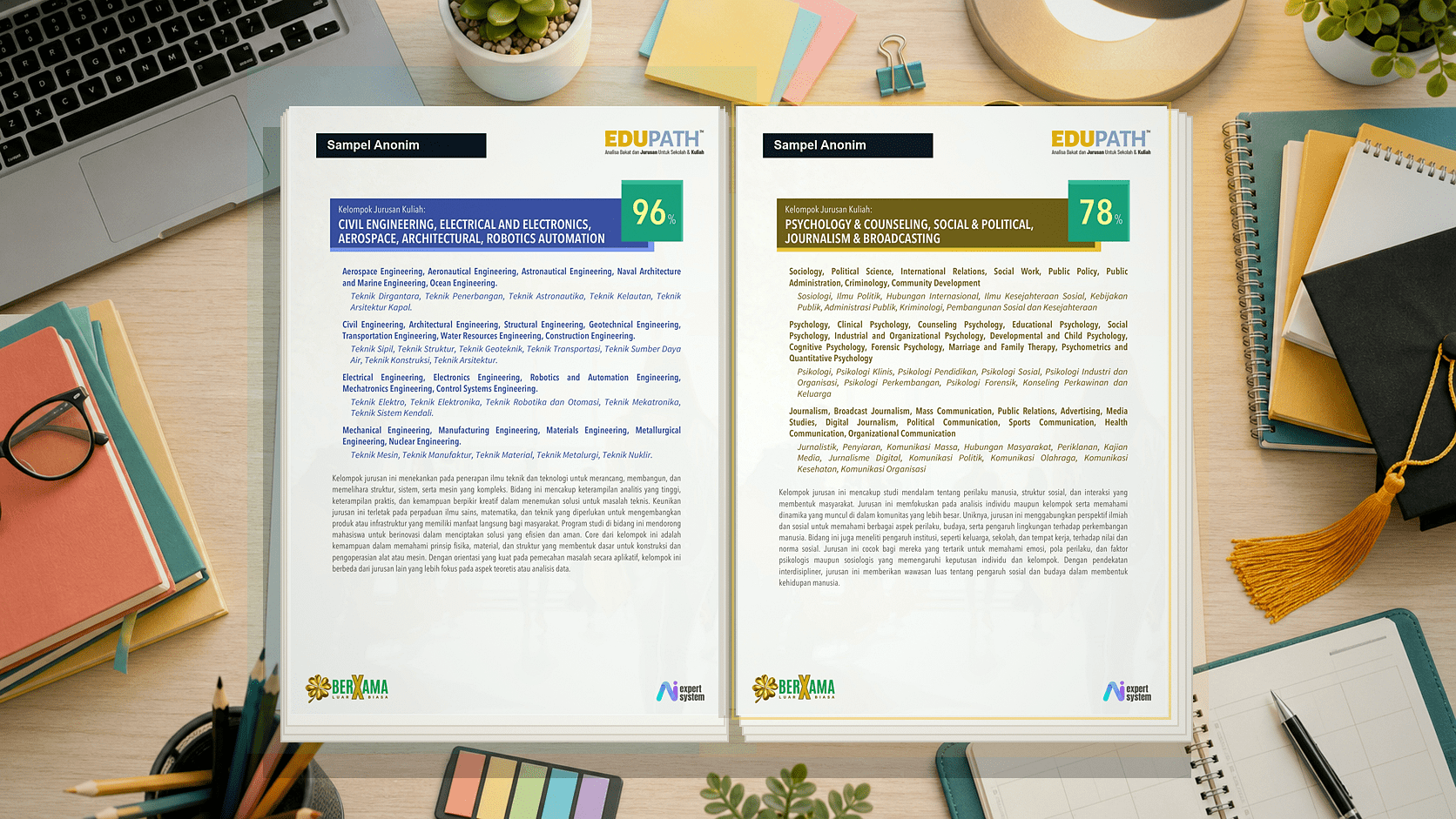 Contoh halaman rekomendasi jurusan Edu Path