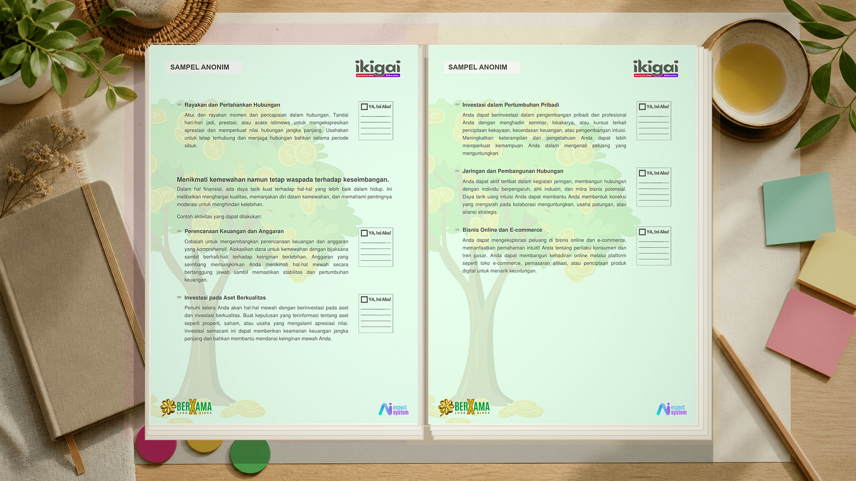 Contoh halaman action plan Money Attraction yang sudah dianonimkan